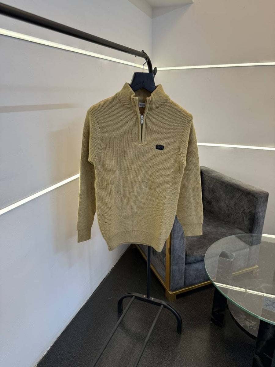 Dior imported yarn soft feel knitted half zip sweater musturd