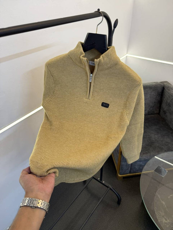 Dior imported yarn soft feel knitted half zip sweater musturd