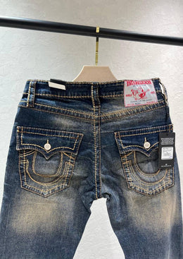 True Religio n Brown Shade Straight fit Premium Imported Stretchable Lycra Fabric Denim with Back Embroidered Design 4538