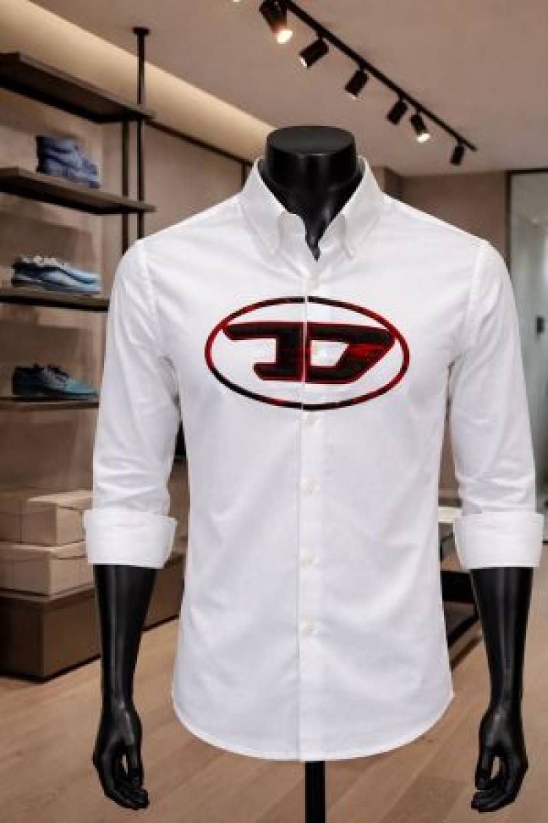 Diesel Middle Brand Logo Full Sleeves Shirt white