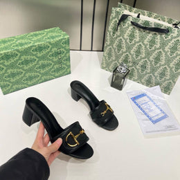 Gucci_Horsebit_Slide_Sandals_Mid_Heel_Iconic_GG_Canvas_With_OG_Box_&_Carry_Bag_1295-2_Black