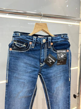 True Religio n Blue Shade Boot cut Premium Imported Stretchable lycra fabric Denim with back flap pocket Design Denim 3882