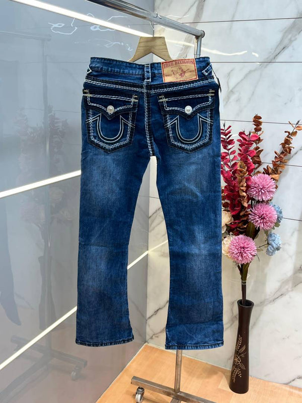 True Religio n Blue Shade Boot cut Premium Imported Stretchable lycra fabric Denim with back flap pocket Design Denim 3882