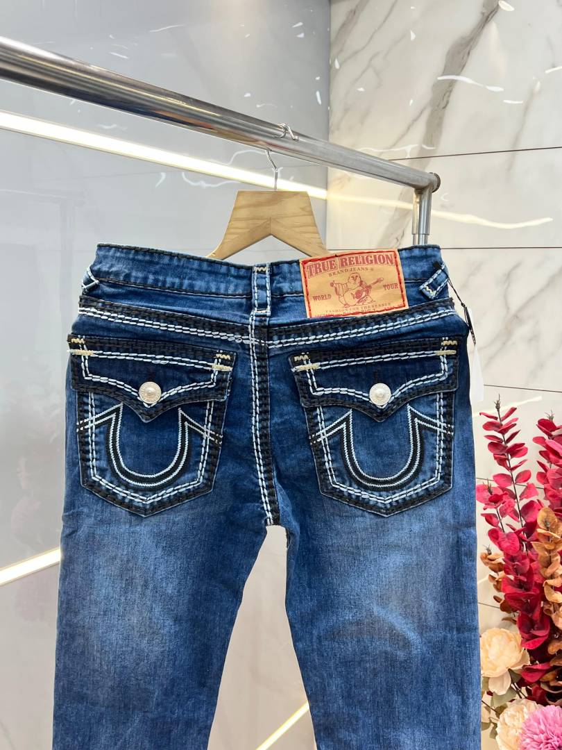 True Religio n Blue Shade Boot cut Premium Imported Stretchable lycra fabric Denim with back flap pocket Design Denim 3882