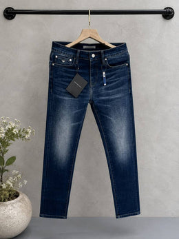 Prada Dark Blue Shade Imported Lycra Slim Fit Ankle Lenght Denim with Metal Logo Sale Offer 3066
