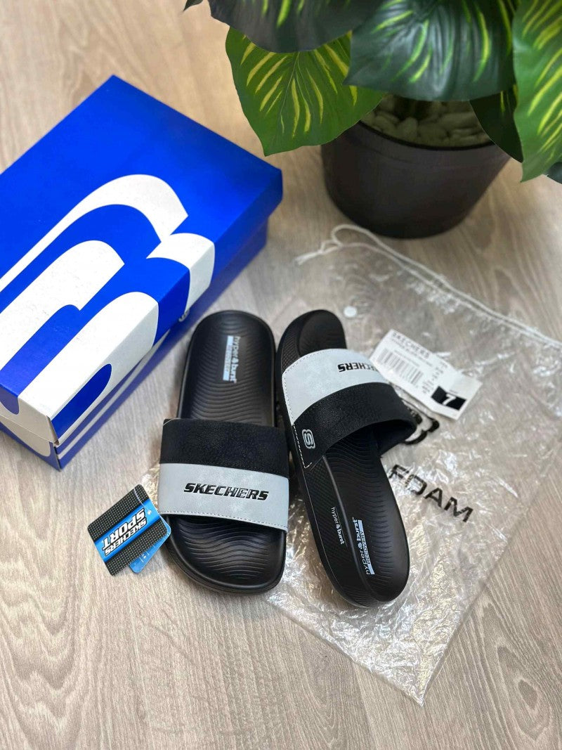 Skechers Hyper Burst Soft Premium Black Grey Flip Flop SE12