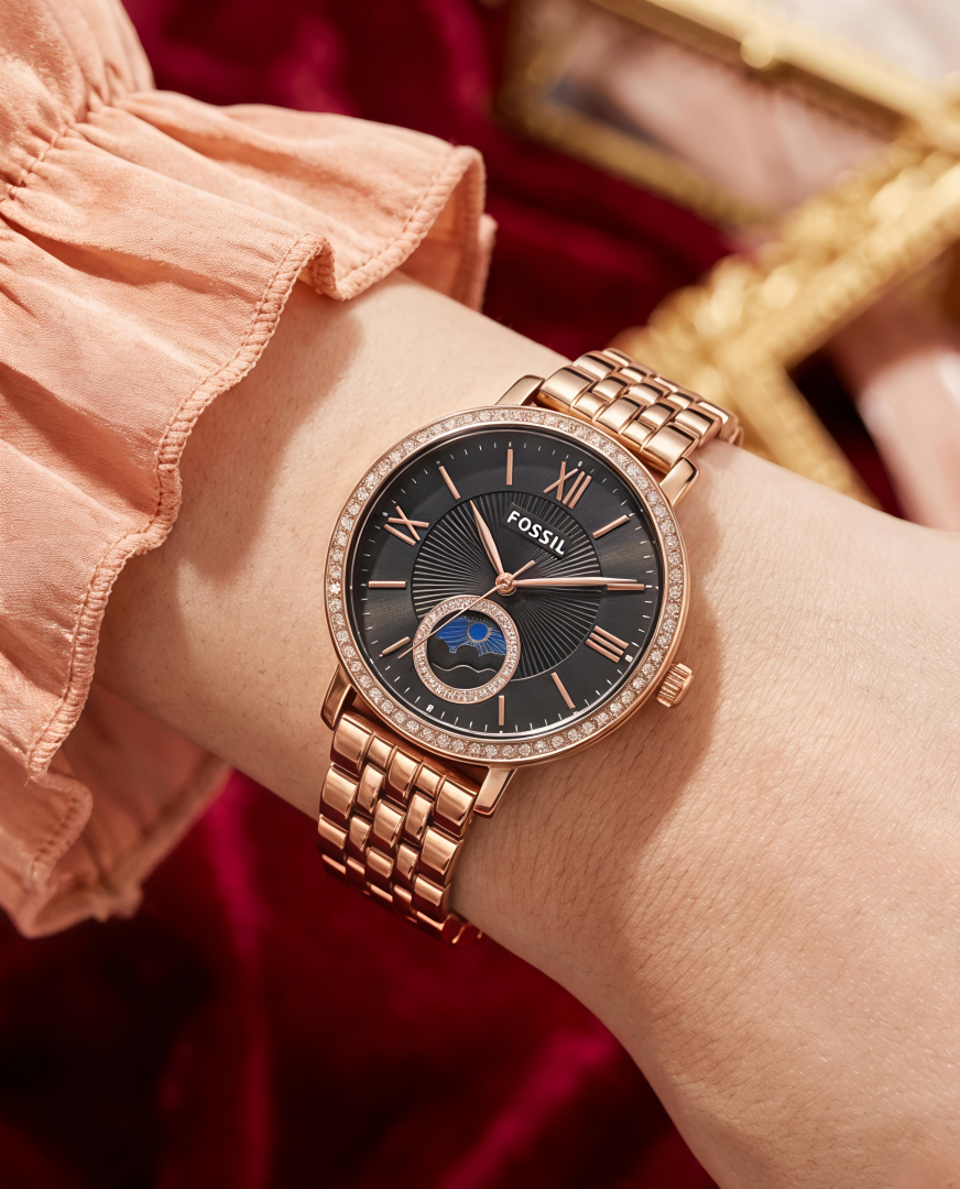 Fossil Jacqueline Sun Moon Multifunction Rose Gold Black