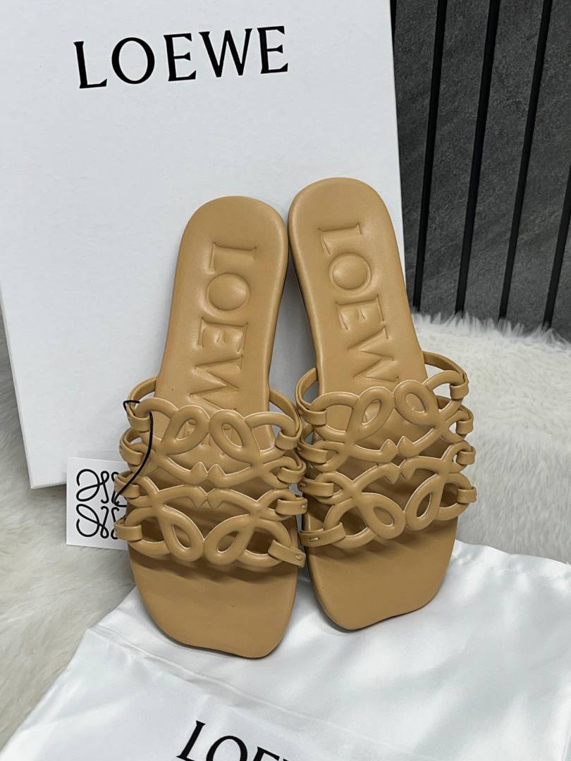Loewe Beige Petal Anagram Slides For Women With Original Box And Dust Cover