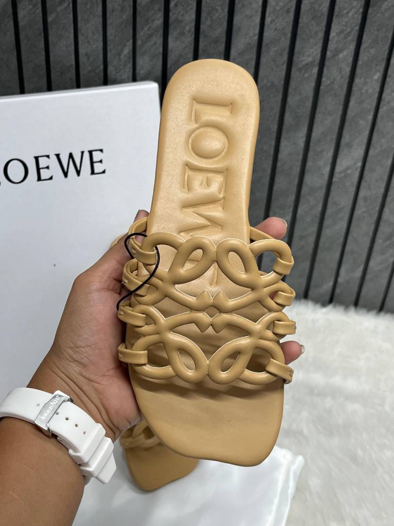 Loewe Beige Petal Anagram Slides For Women With Original Box And Dust Cover