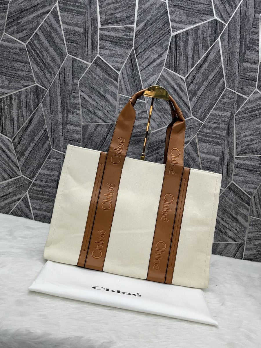 Chloe Woody Canvas Tote Bag Large With Dust Cover