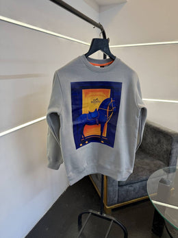 Hermes grey imported graphic print cotton fleece sweatshirt