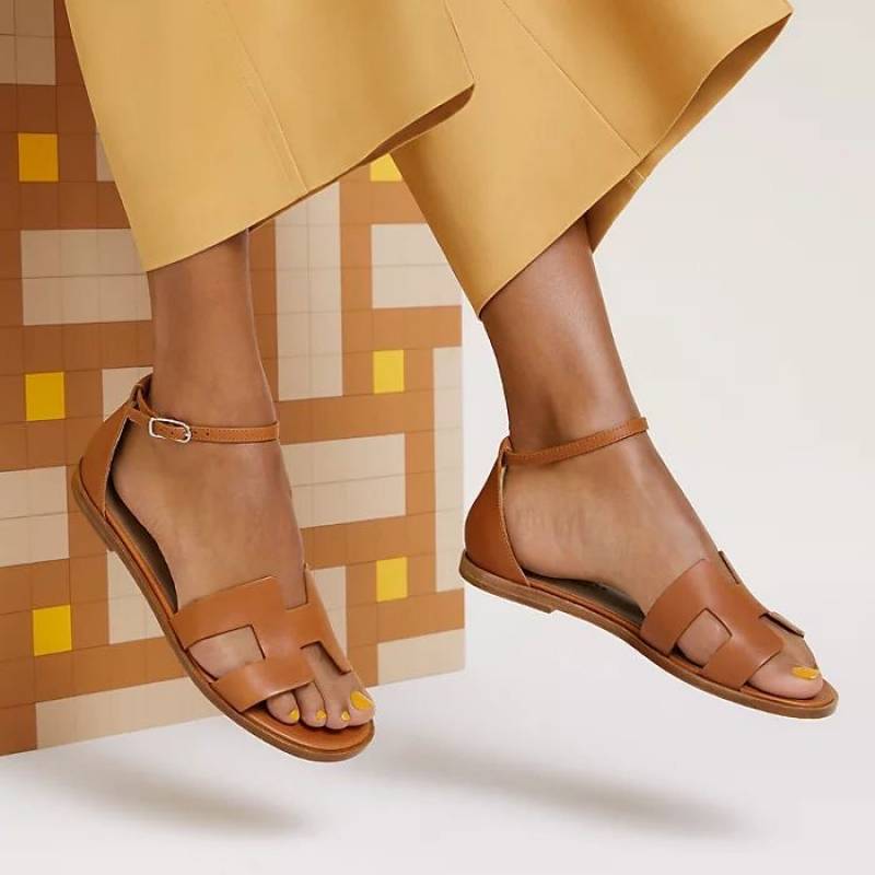 Hermes Santorini Brown Fix Price Sandal For Woman With OriginalBox