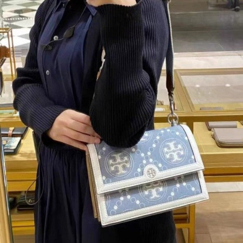 Tori Burch_T Monogram Shoulder Bag With Adjustable Strap With OG Box & Dust Bag (White - 618)