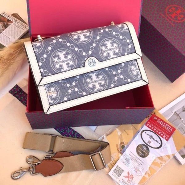 Tori Burch_T Monogram Shoulder Bag With Adjustable Strap With OG Box & Dust Bag (White - 618)