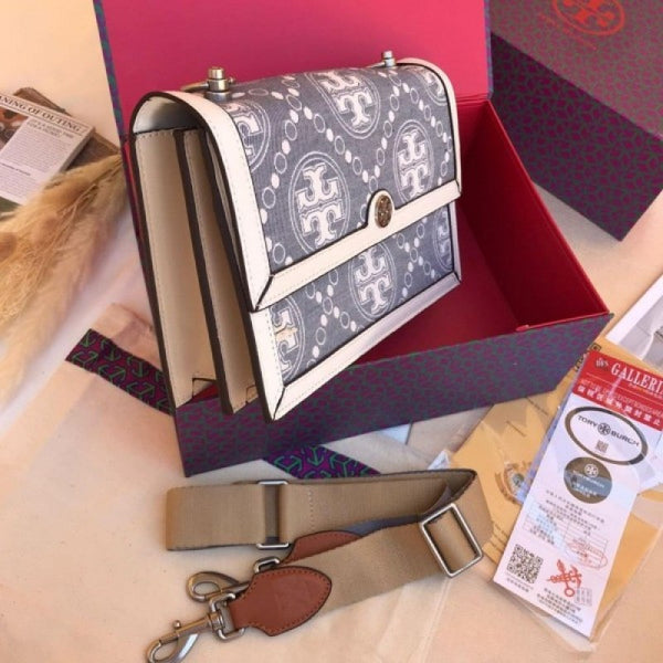 Tori Burch_T Monogram Shoulder Bag With Adjustable Strap With OG Box & Dust Bag (White - 618)