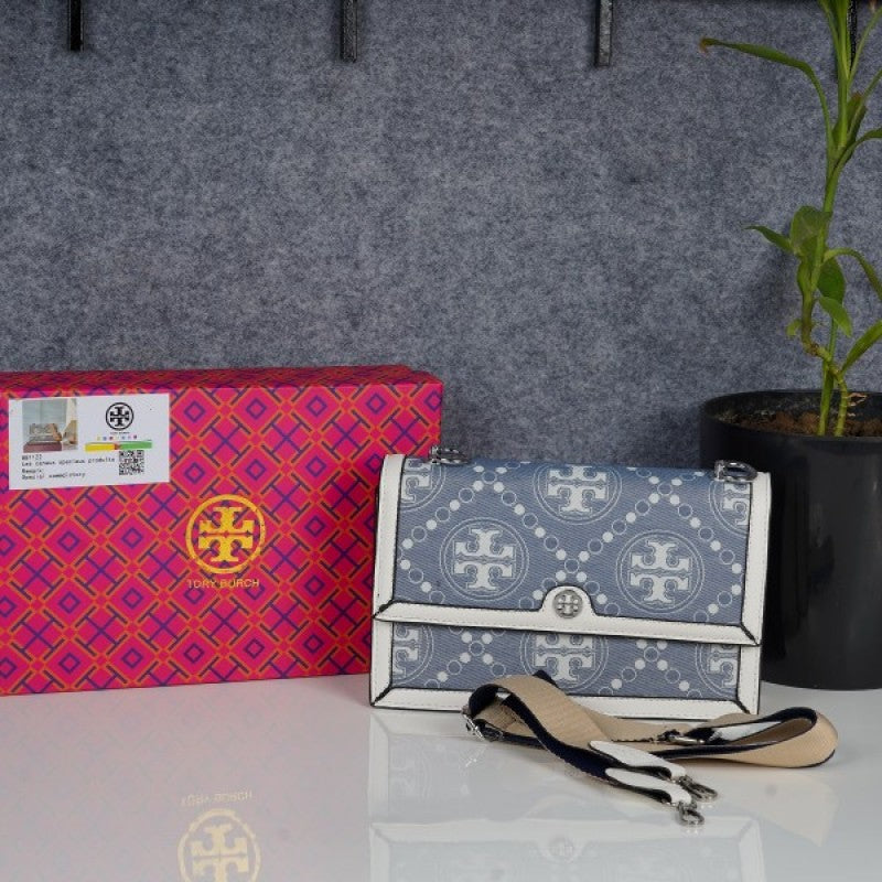 Tori Burch_T Monogram Shoulder Bag With Adjustable Strap With OG Box & Dust Bag (White - 618)