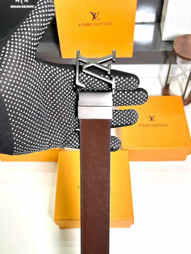 Louis Vuitton Silver Black Belt With Box And Carry Bag Fa 20