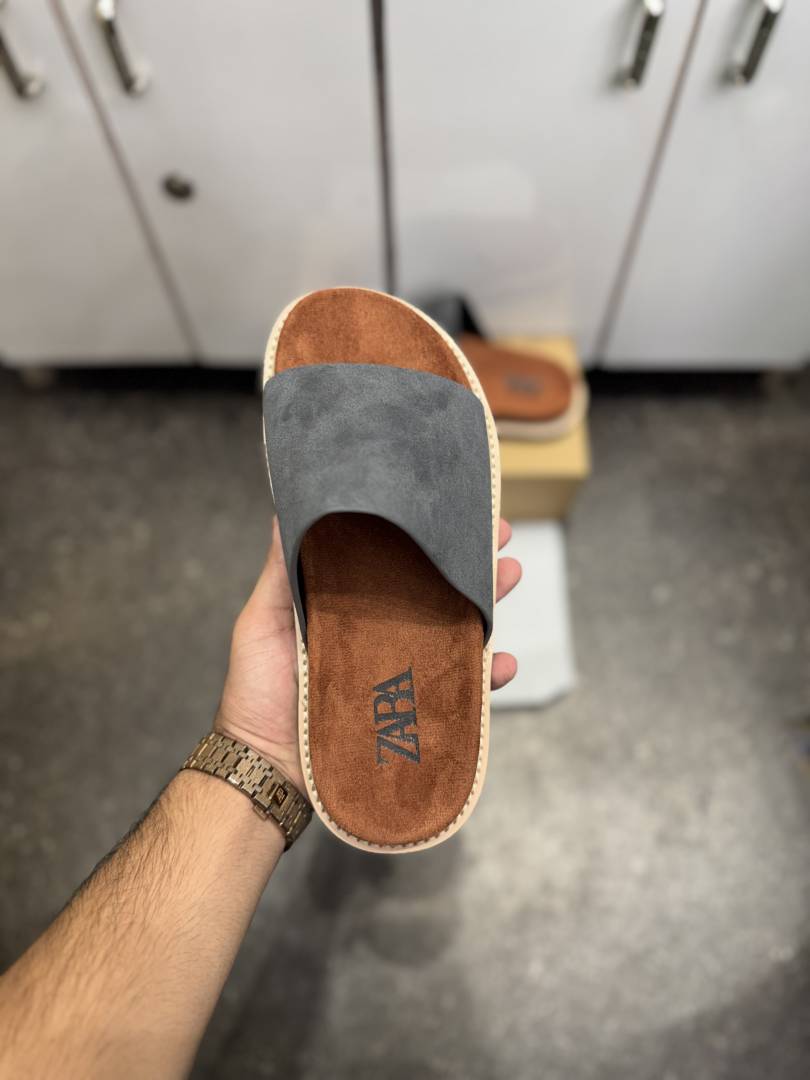 ZARRA PREMIUM SUEDE SLIDE GREY TAN 025