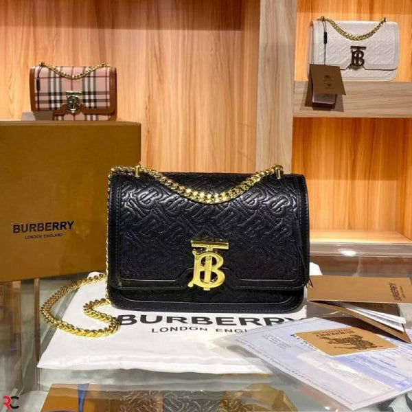 Burbberry TB Monogram Shoulder Bag With OG Box & Dust Bag (Black - 346)