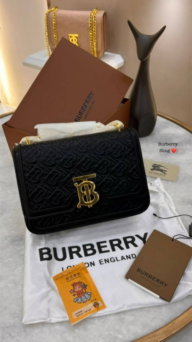Burbberry TB Monogram Shoulder Bag With OG Box & Dust Bag (Black - 346)