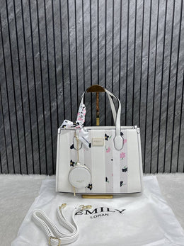 Emily Loran White Medium Satchel Bag Highend Leather Handbag With Dust Cover Packaging