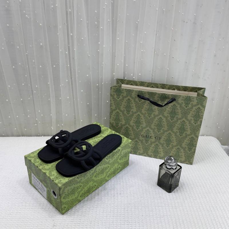 Gucci Interlocking G Slides Black With Original Box CarryBag 1892 Black