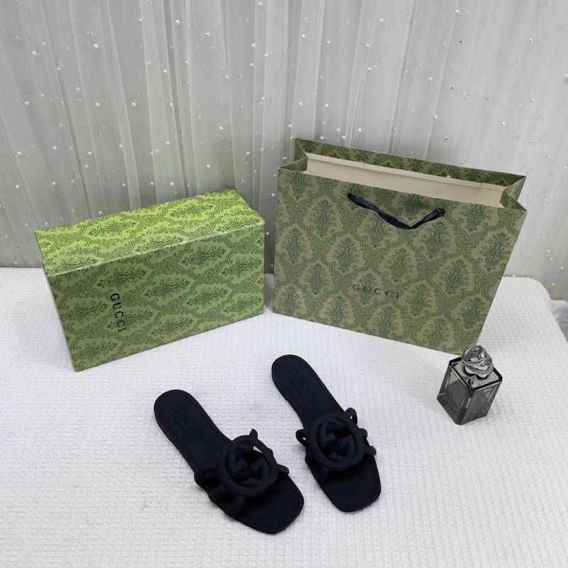 Gucci Interlocking G Slides Black With Original Box CarryBag 1892 Black