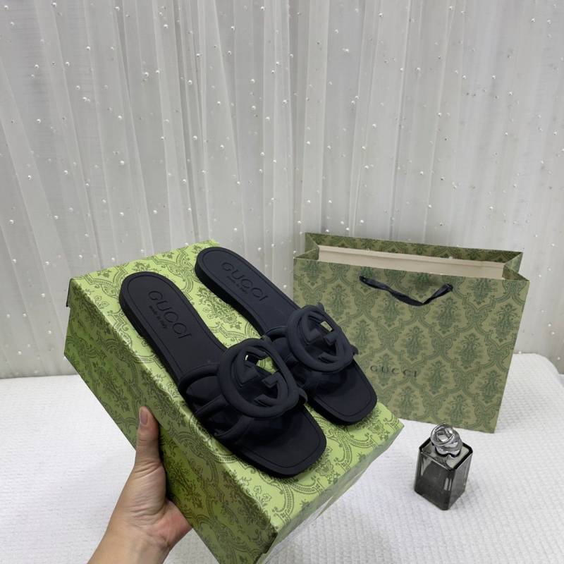 Gucci Interlocking G Slides Black With Original Box CarryBag 1892 Black