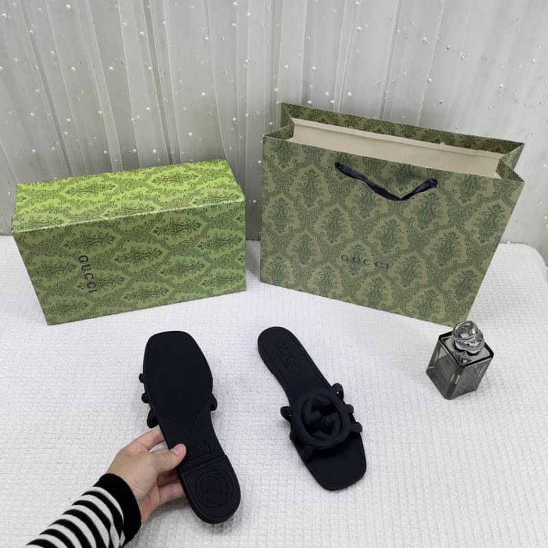 Gucci Interlocking G Slides Black With Original Box CarryBag 1892 Black