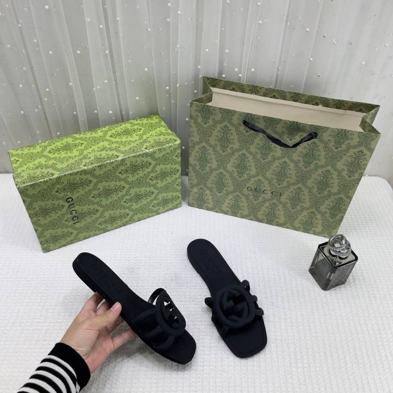 Gucci Interlocking G Slides Black With Original Box CarryBag 1892 Black