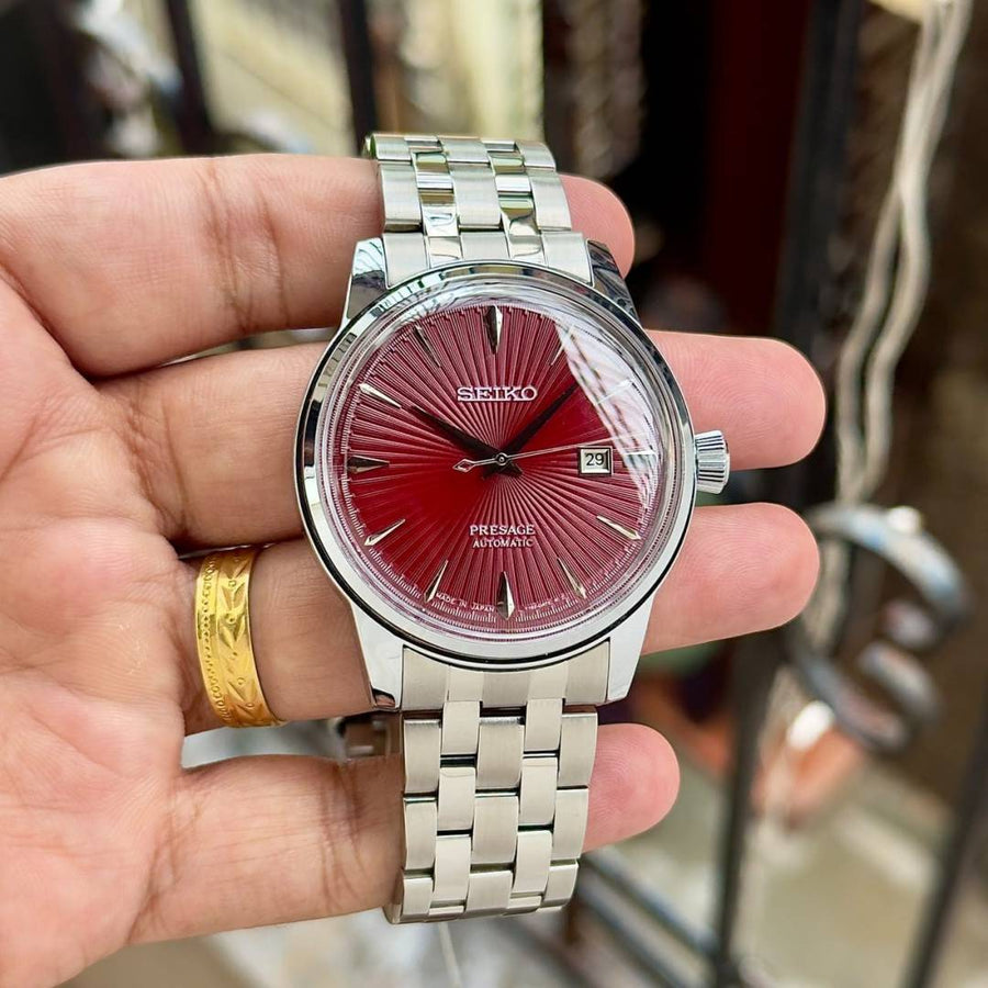 Seiko Presage Cocktail Time Mockingbird silver red