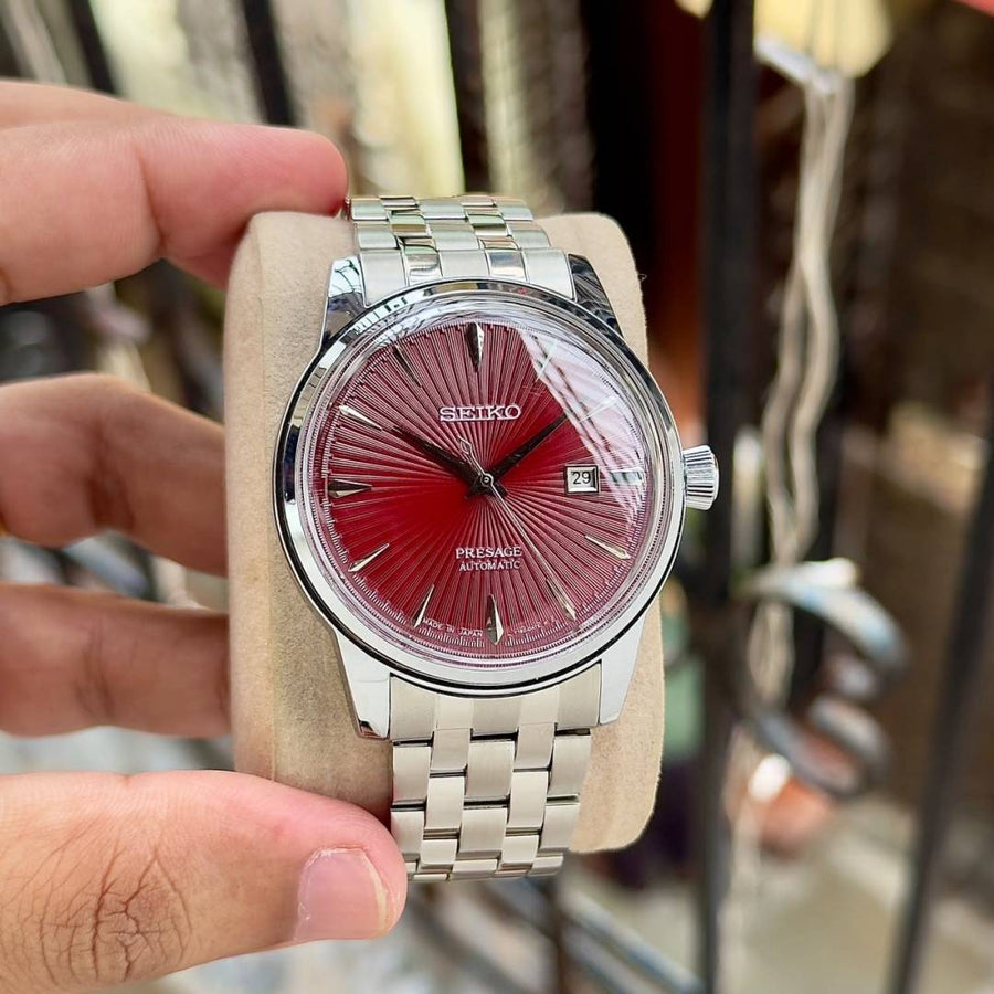 Seiko Presage Cocktail Time Mockingbird silver red