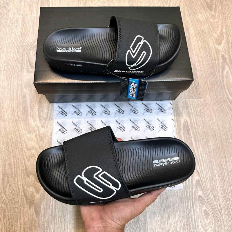 Skechers Hyper Burst Soft Premium Black White Flip Flop SE12