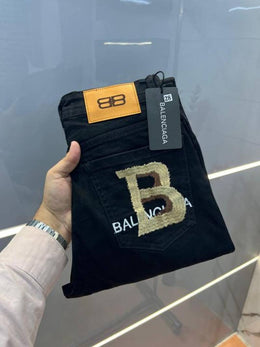 Balenciaga a Black Imported Lycra Slim Fit Ankle Lenght Denim with Embroidered Logo Sale Offer 3057