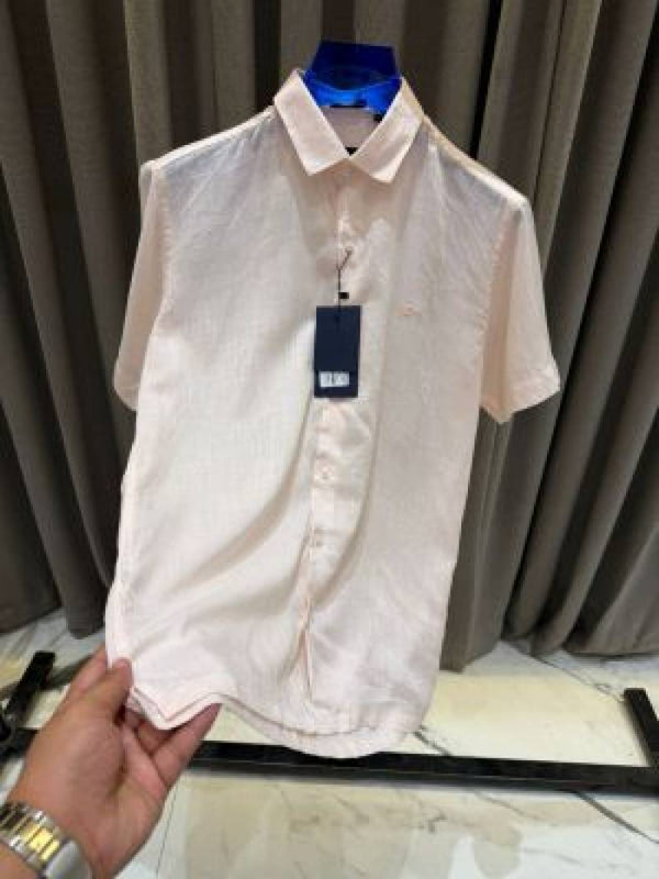 Hackett Chest Logo Half Linen Shirts Pink