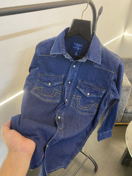 03 True religion snap button denim shirt dark blue sale
