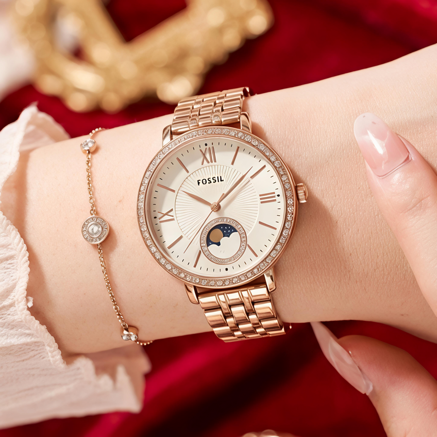 Fossil Jacqueline Sun Moon Multifunction Rose Gold White