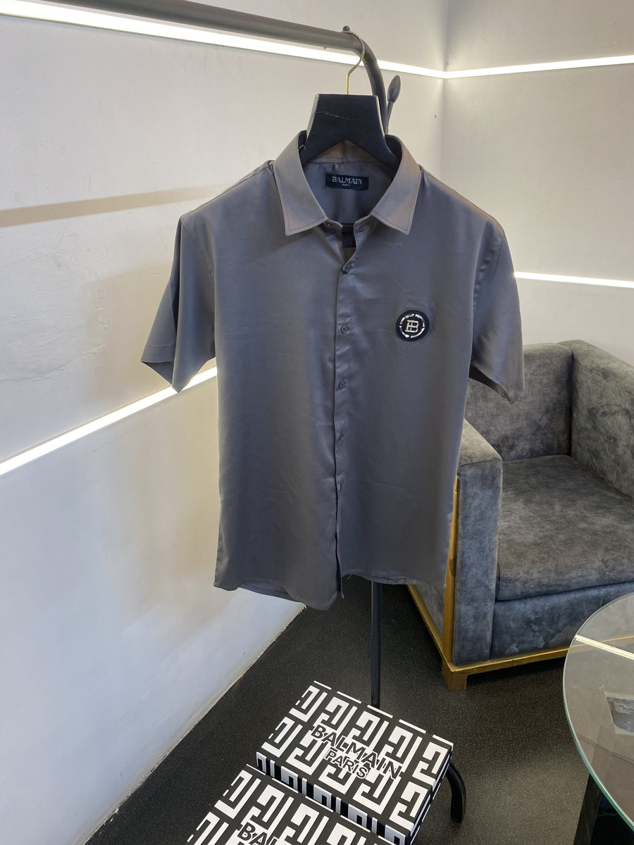 Balmain steel chest and sleeves logo half sleeves imported shirt grey