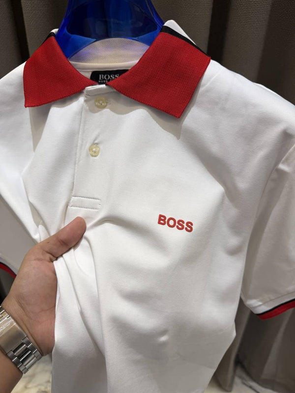 Boss Premium Polo Tshirt White Red