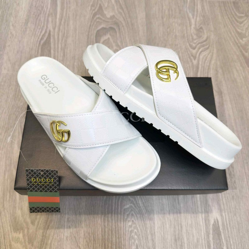 Gucci GG Cross Strap Premium White Slides