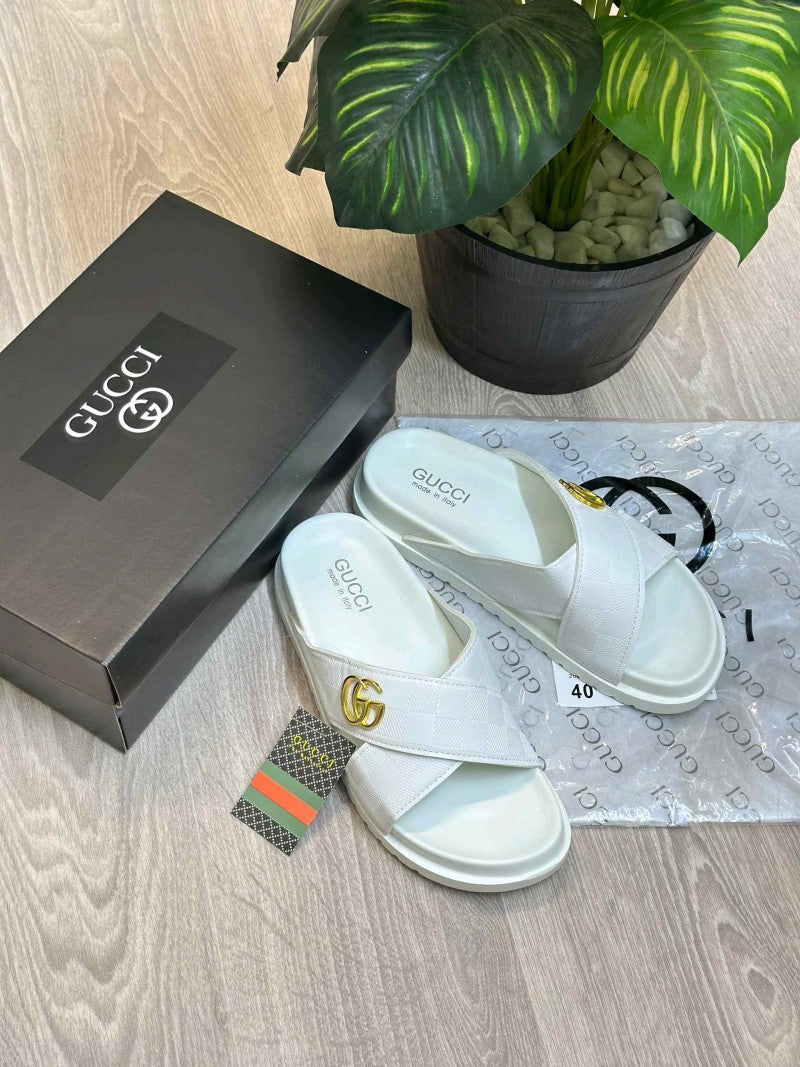 Gucci GG Cross Strap Premium White Slides