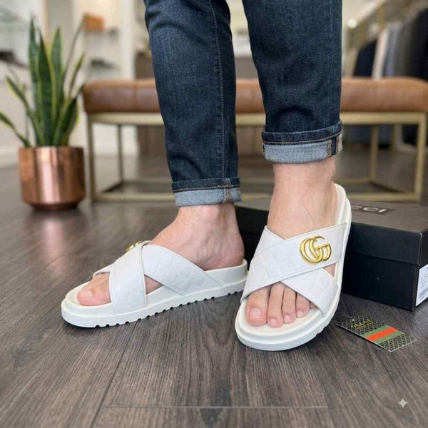 Gucci GG Cross Strap Premium White Slides