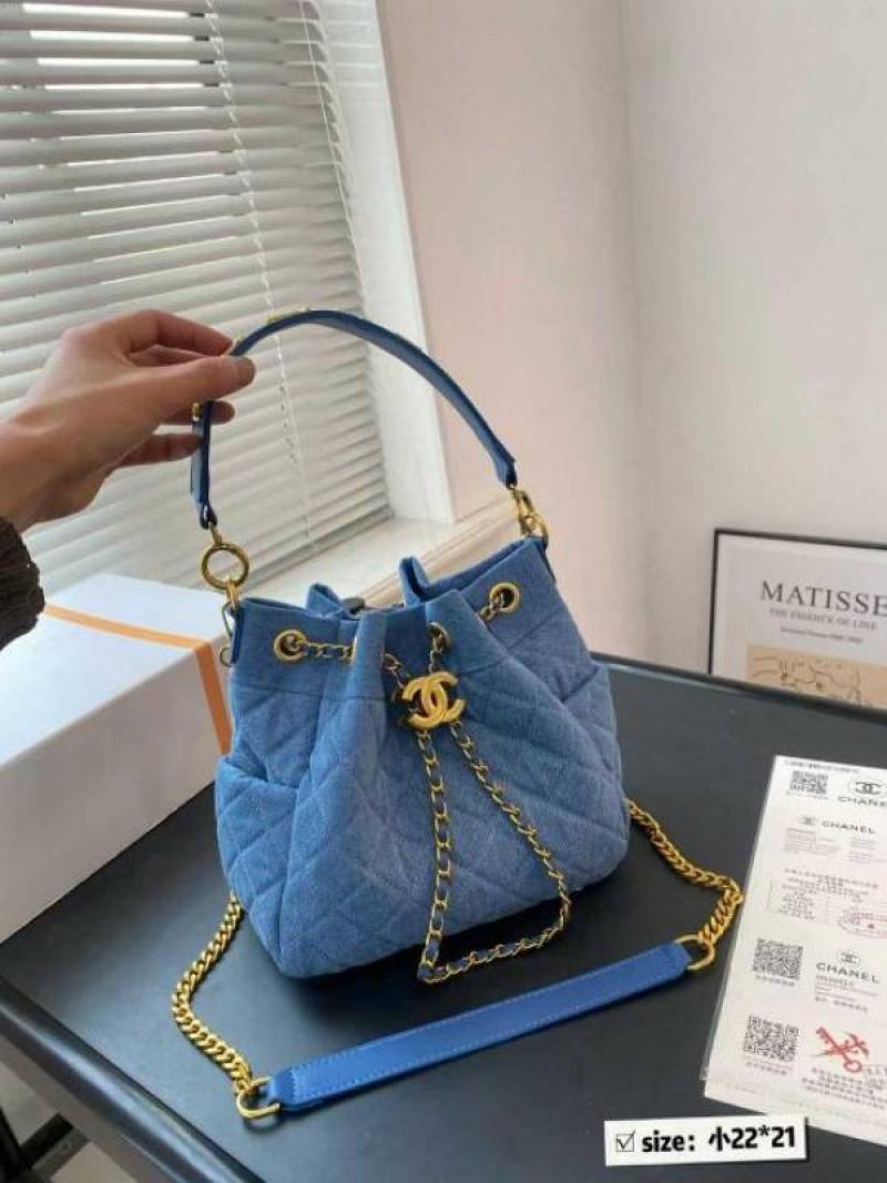 Chanel Classic 25 Bucket Premium Handbag Bag With OG Box & Dust Bag (Denim - 1216)