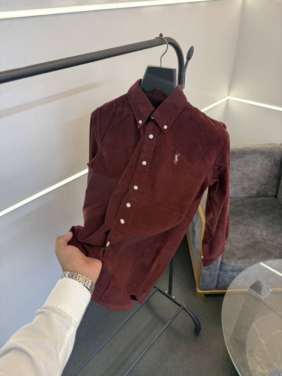 Ralph lauren maroon courduroy fabric imported shirt