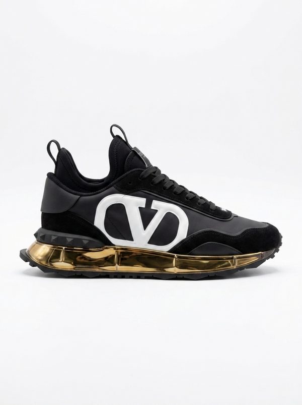 Valentino GARAVANI BLACK SUEDE METALLIC GOLD