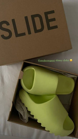 Adidas Yeezy Glow Green Slides For Women With Original Box