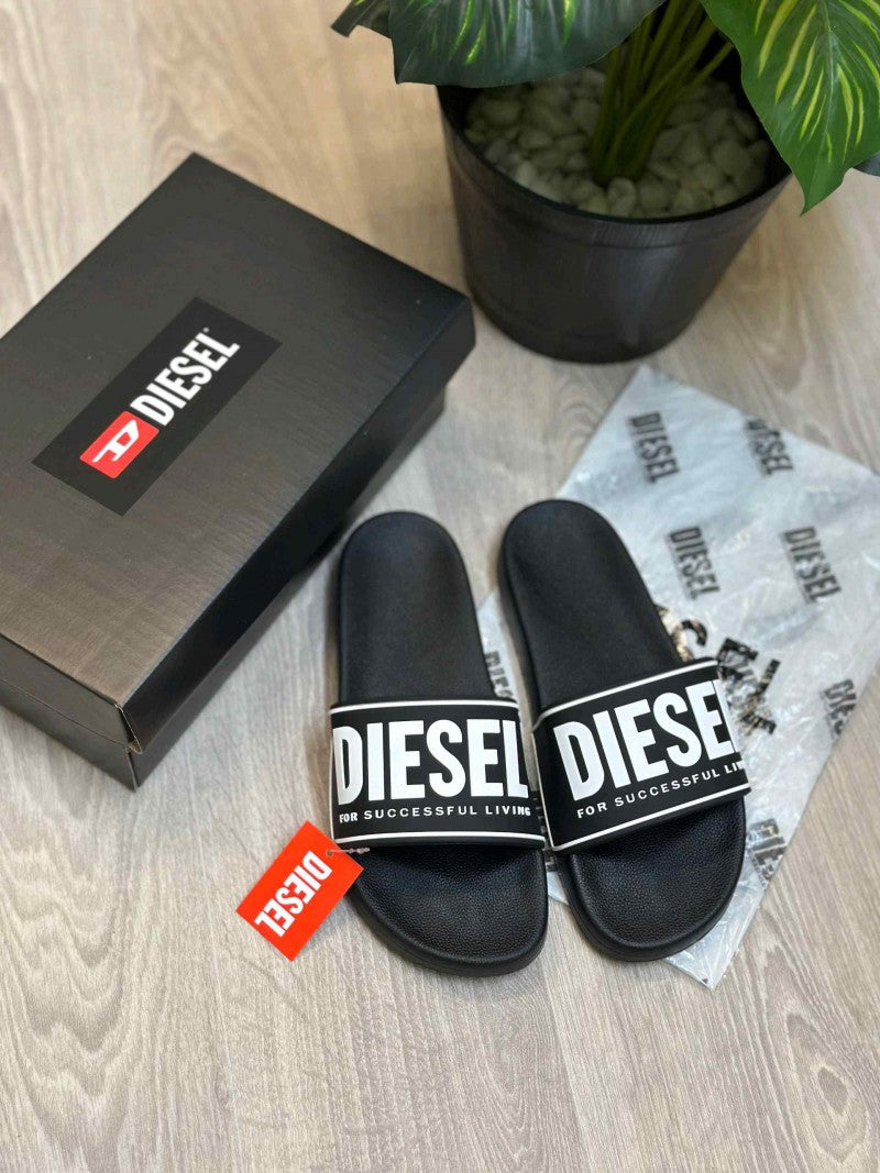 Diesel Mayemi Logo Embossed Black White Slides