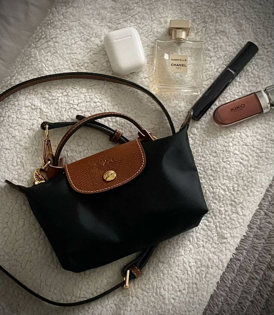 Longchamp Black LePilage Mini Crossbody Bag With ZipLock Bag & Crossbody Belt