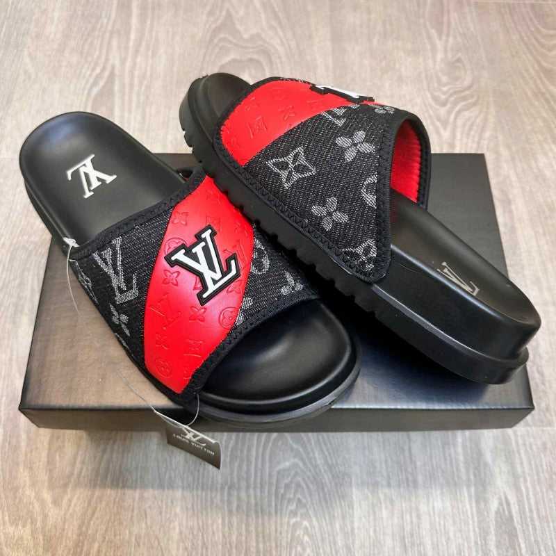 Louis Vuitton Monogram Red Black Premium Slides