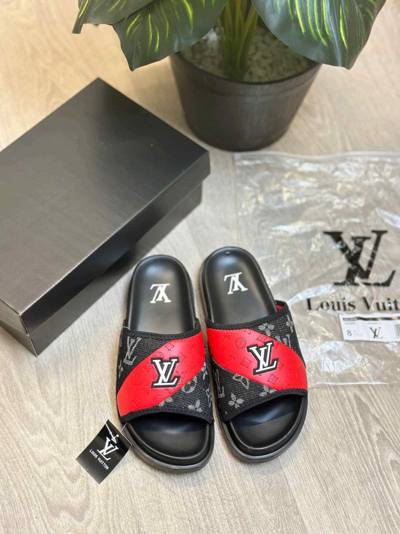 Louis Vuitton Monogram Red Black Premium Slides